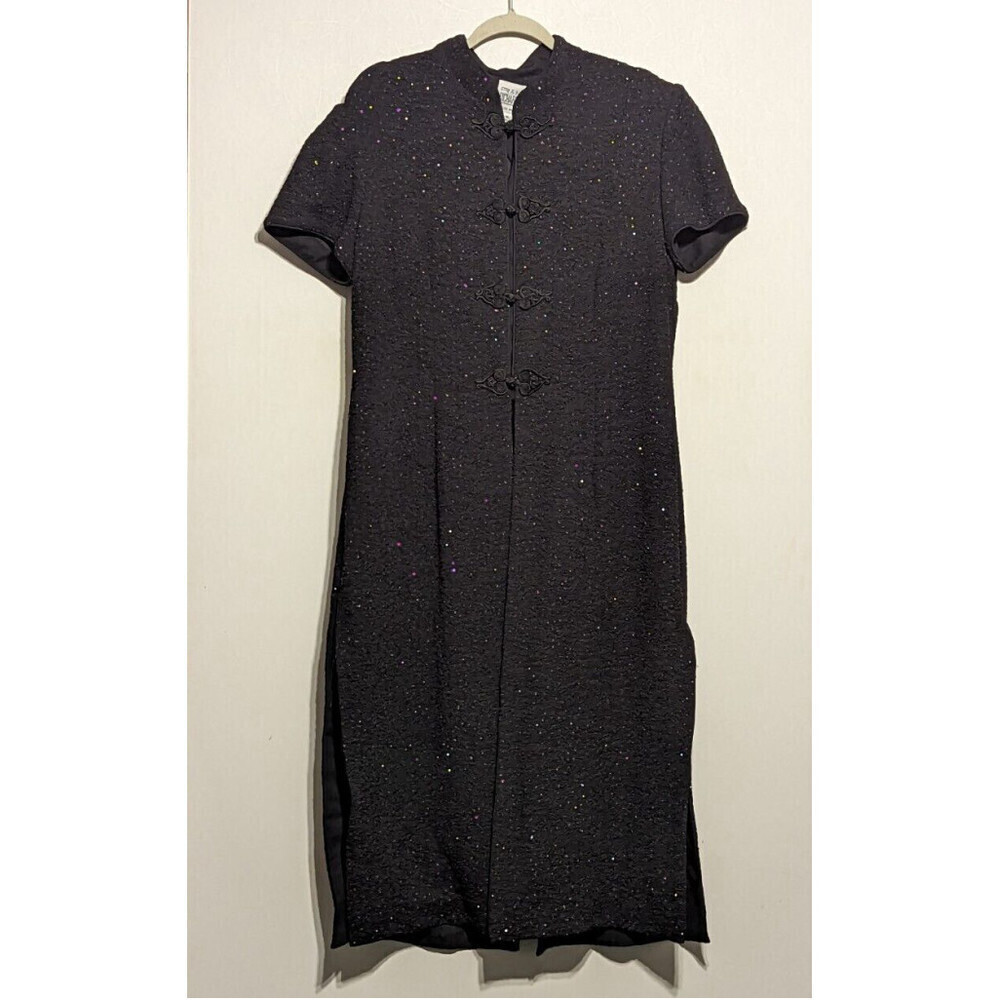 Vintage R&M Richards Black Beaded Duster Jacket Long Kimono - Size 12